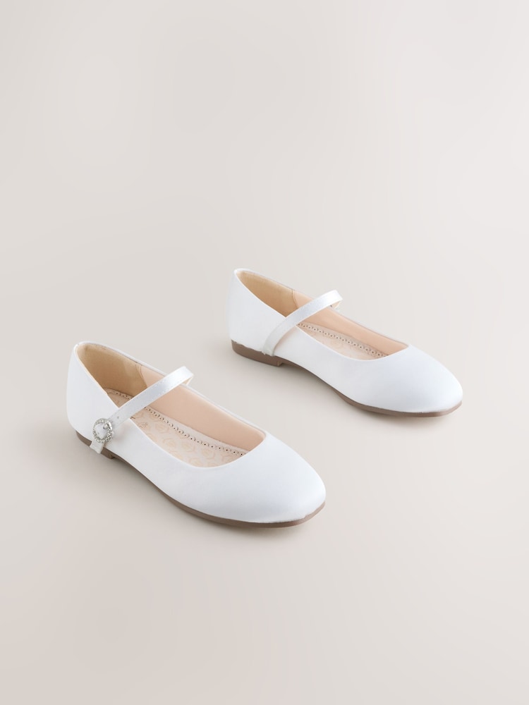 White Stain Resistant Satin Standard Fit (F) Mary Jane Occasion Shoes - Image 1 of 5 White Stain Resistant Satin Standard Fit (F) Mary Jane Occasion Shoes - Image 1 of 5