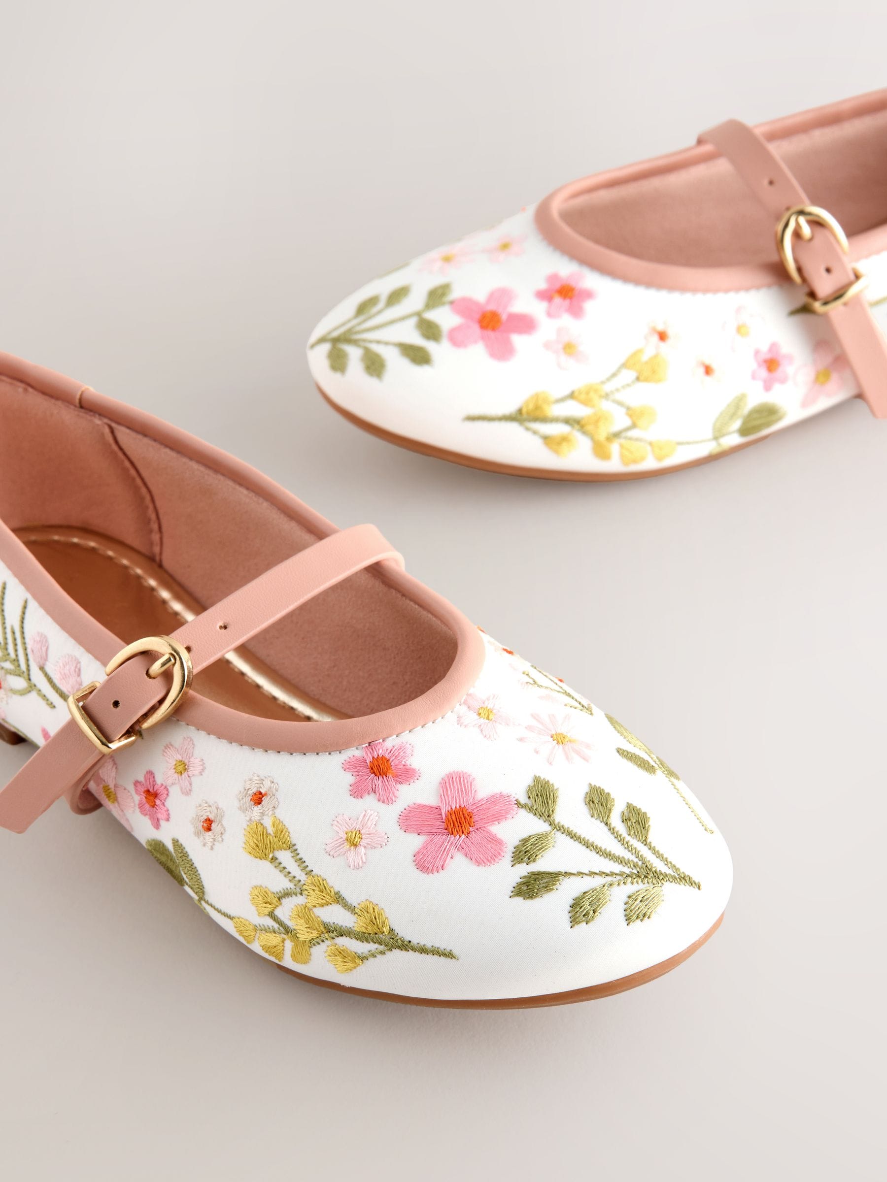 Buy Pastel Floral Embroidered Stain Resistant Satin Mary Jane