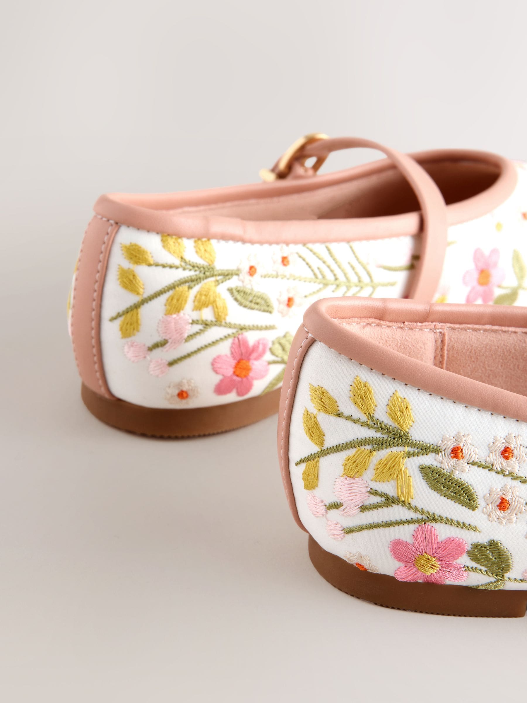 Buy Pastel Floral Embroidered Stain Resistant Satin Mary Jane