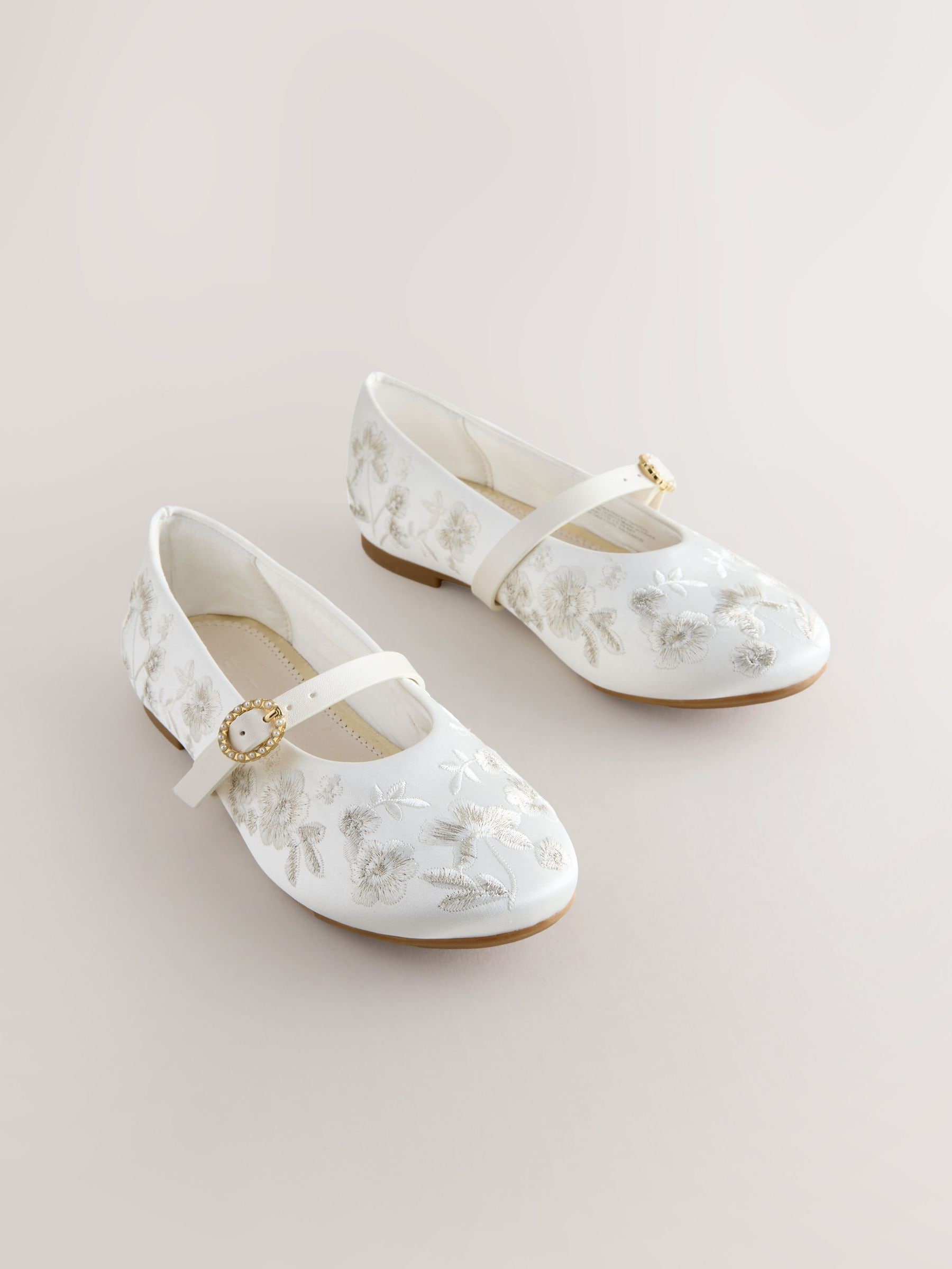 Buy White Embroidered Stain Resistant Satin Mary Jane Occasion