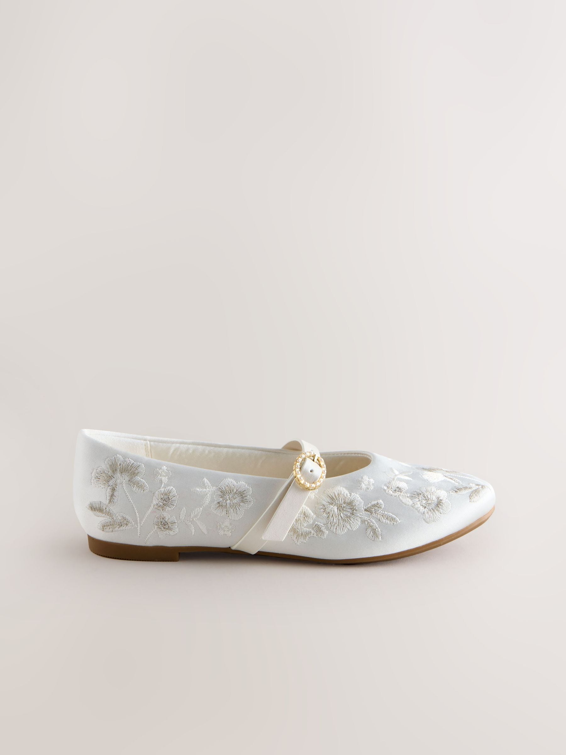 Buy White Embroidered Stain Resistant Satin Mary Jane Occasion