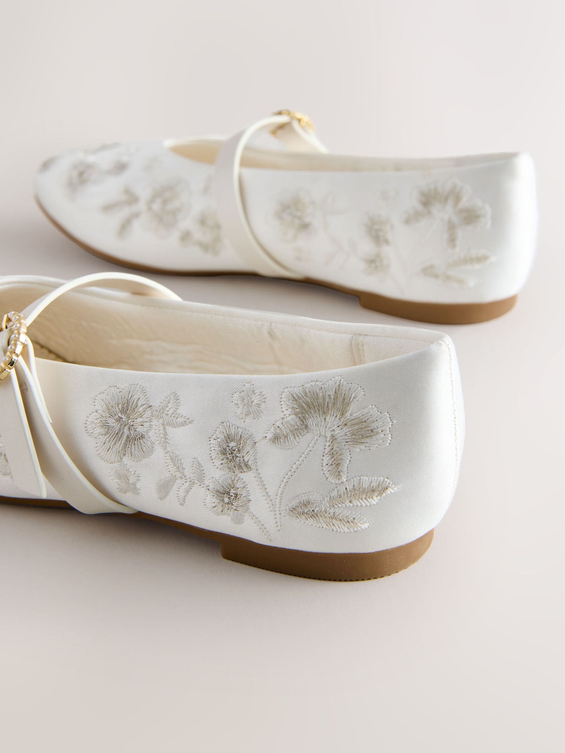 Buy White Embroidered Stain Resistant Satin Mary Jane Occasion