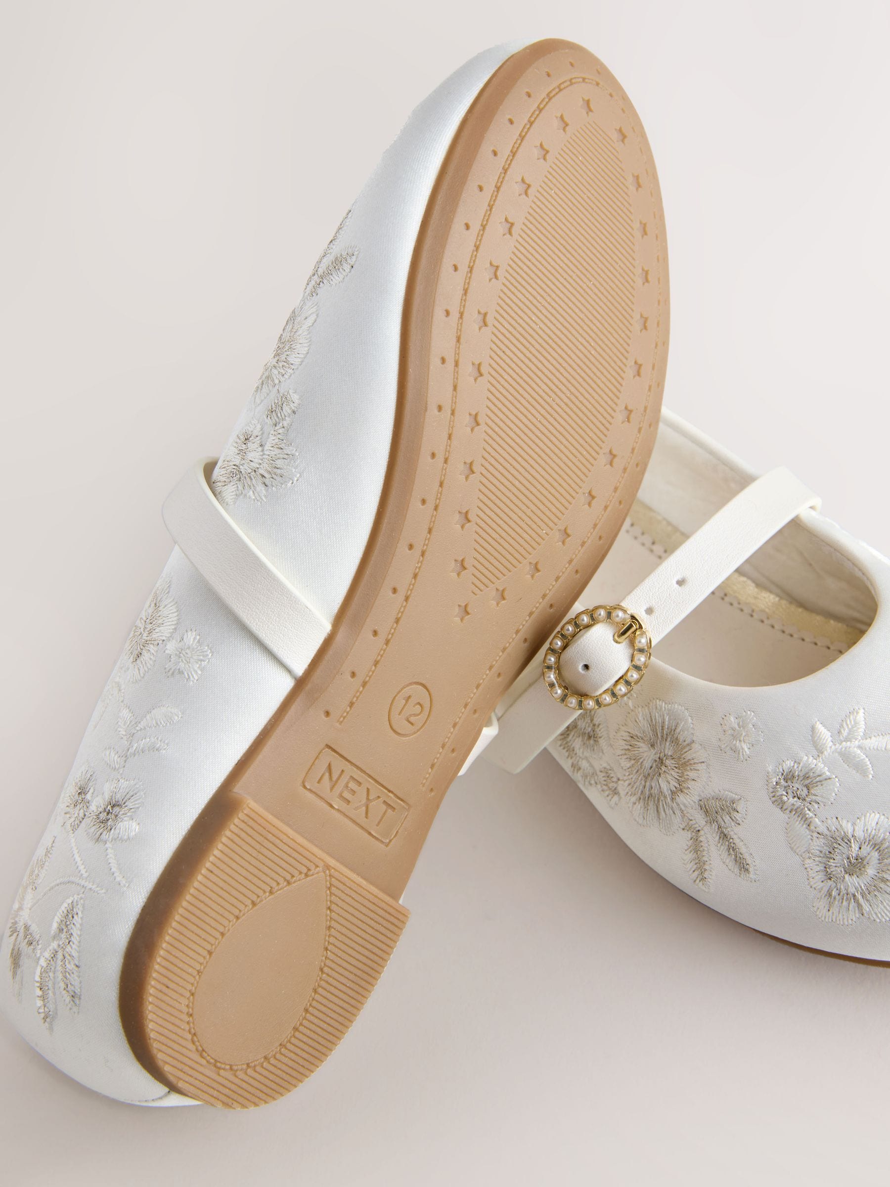 Buy White Embroidered Stain Resistant Satin Mary Jane Occasion