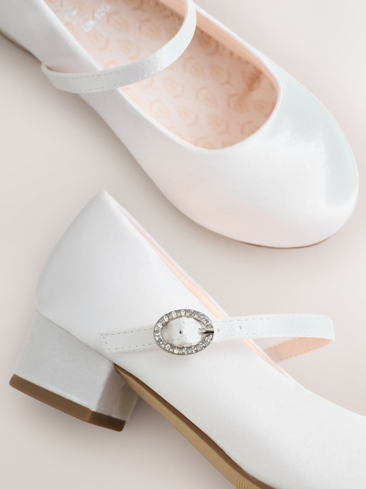 White Standard Fit (F) Stain Resistant Satin Mary Jane Flower Girl Heeled Shoes - Image 5 of 5 White Standard Fit (F) Stain Resistant Satin Mary Jane Flower Girl Heeled Shoes - Image 5 of 5