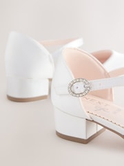 White Stain Resistant Satin Standard Fit (F) Occasion Ankle Strap Low Heel Shoes - Image 3 of 5