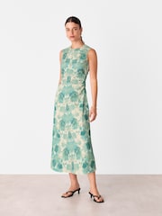 Whistles Light Green Petite Floral Print Textured Midi Dress - Image 1 of 5
