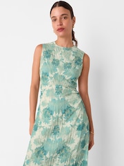 Whistles Light Green Petite Floral Print Textured Midi Dress - Image 2 of 5