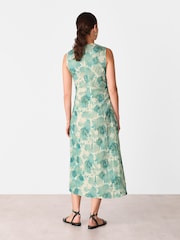 Whistles Light Green Petite Floral Print Textured Midi Dress - Image 3 of 5