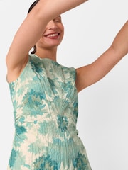 Whistles Light Green Petite Floral Print Textured Midi Dress - Image 4 of 5