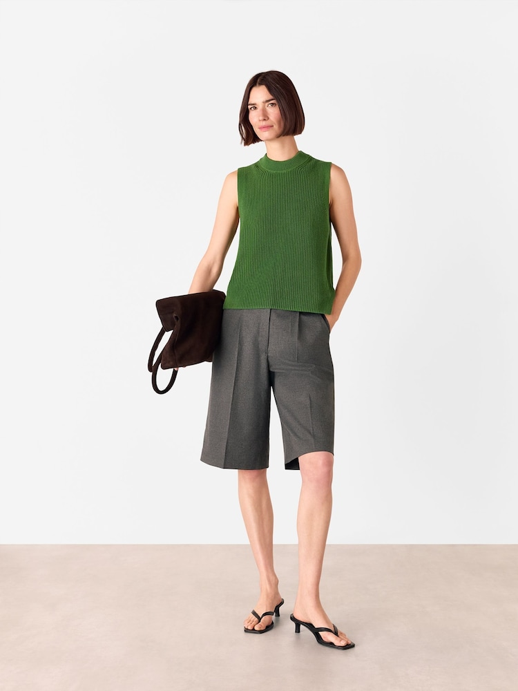 Whistles Green Cotton Back Detail Ribbed Tank Jumper - Image 1 of 5