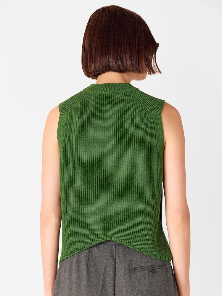 Whistles Green Cotton Back Detail Ribbed Tank Jumper - Image 2 of 5