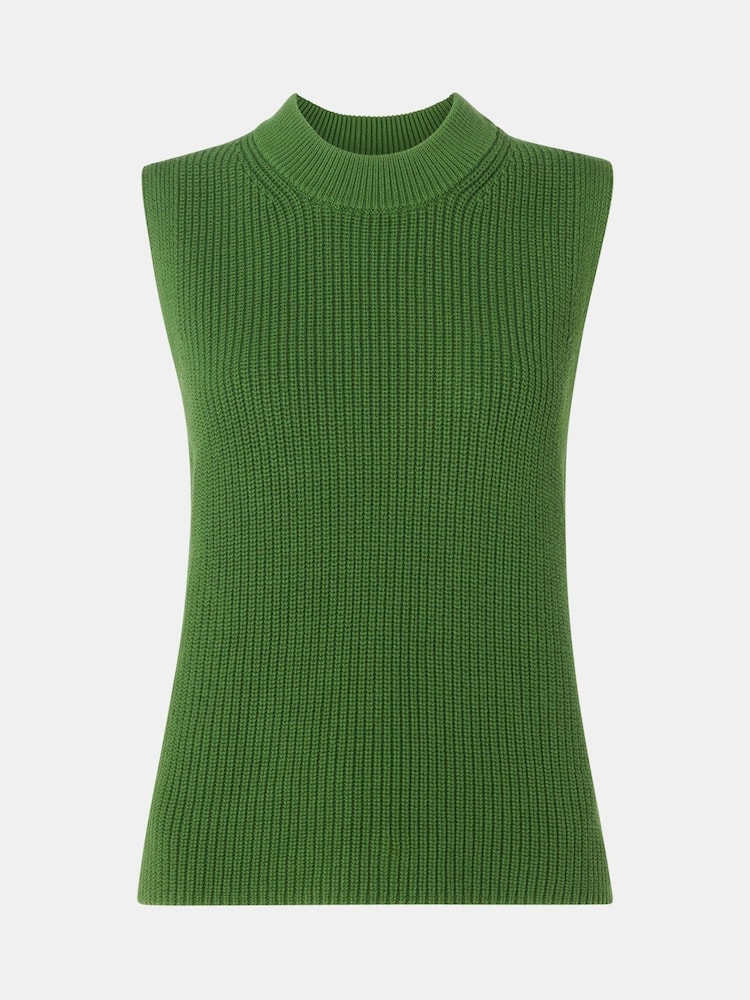 Whistles Green Cotton Back Detail Ribbed Tank Jumper - Image 5 of 5
