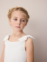 Laura Ashley White Bow Back Satin Dress - Image 5 of 12