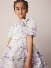 Purple Polly - Laura Ashley Corsage Organza Pintuck Dress - Imaginea 8 din 13