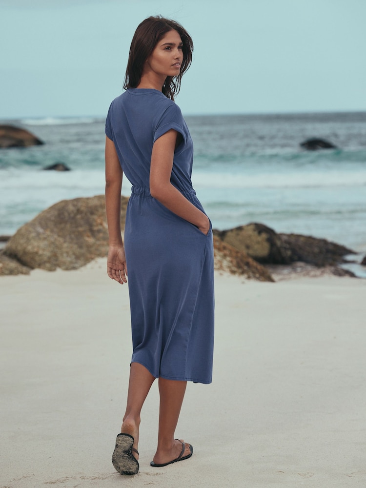 Washed Blue Jersey Sarong Tie T-Shirt Dress - Image 2 of 7