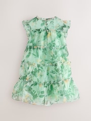 Laura Ashley Green Elowen Peony Frill Tiered Organza Dress - Image 7 of 11
