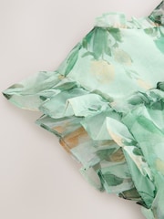 Laura Ashley Green Elowen Peony Frill Tiered Organza Dress - Image 9 of 11