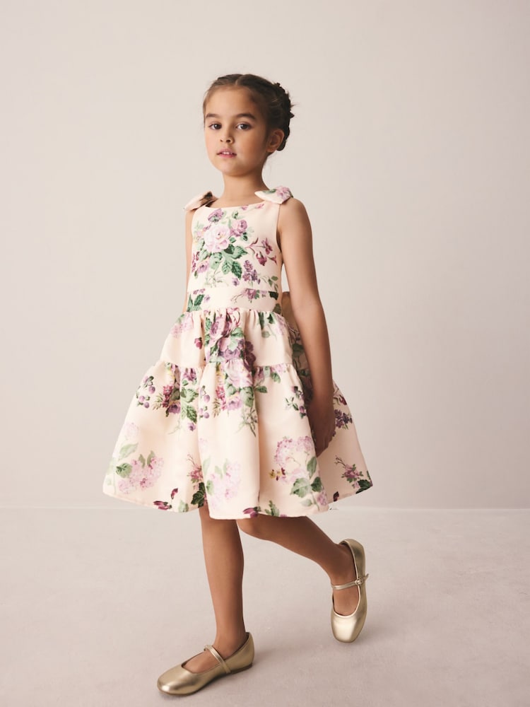 Laura Ashley Pink Rosemore Bow Back Satin Dress - Image 1 of 12