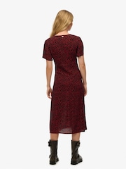 Superdry Red Printed Button Up Short Sleeve Midi Tea Dress - Image 3 of 7