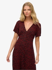 Superdry Red Printed Button Up Short Sleeve Midi Tea Dress - Image 4 of 7
