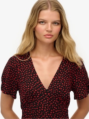 Superdry Red Printed Button Up Short Sleeve Midi Tea Dress - Image 5 of 7