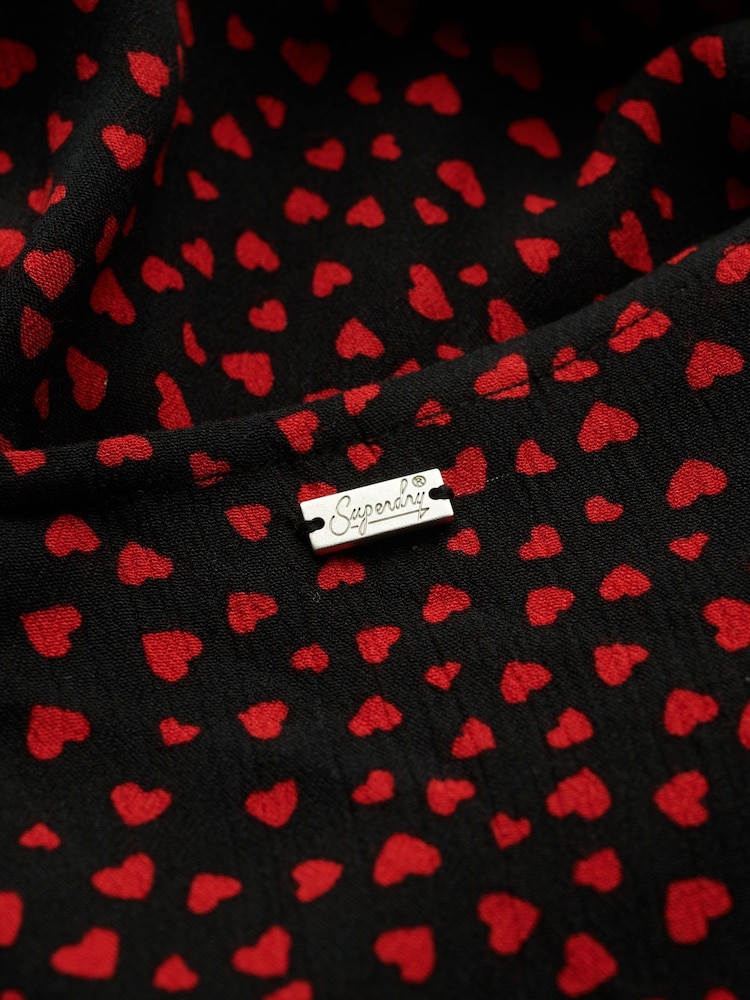 Superdry Red Printed Button Up Short Sleeve Midi Tea Dress - Image 7 of 7