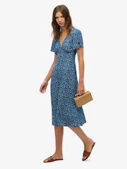 Superdry Blue Printed Button Up Short Sleeve Midi Tea Dress - Image 3 of 7