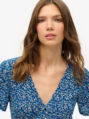 Superdry Blue Printed Button Up Short Sleeve Midi Tea Dress - Image 5 of 7