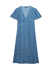 Superdry Blue Printed Button Up Short Sleeve Midi Tea Dress - Image 6 of 7