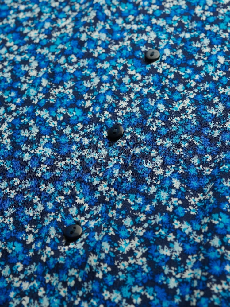 Superdry Blue Printed Button Up Short Sleeve Midi Tea Dress - Image 7 of 7