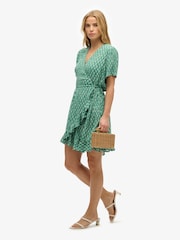 Superdry Green Short Sleeve Printed Mini Wrap Dress - Image 2 of 7