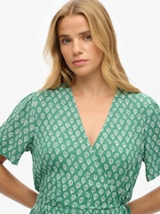Superdry Green Short Sleeve Printed Mini Wrap Dress - Image 5 of 7