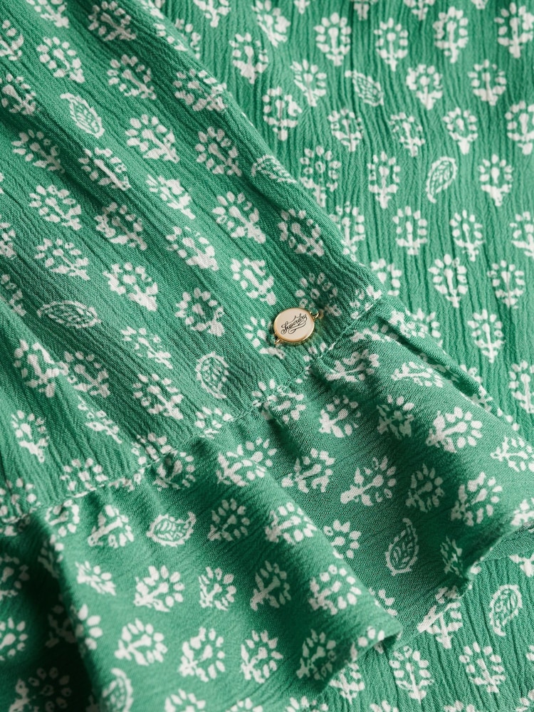 Superdry Green Short Sleeve Printed Mini Wrap Dress - Image 7 of 7