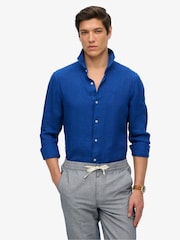 Superdry Blue Embroidered Vacation Linen Shirt - Image 1 of 6