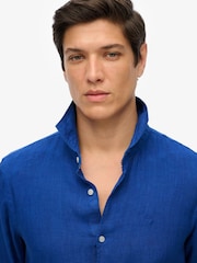 Superdry Blue Embroidered Vacation Linen Shirt - Image 4 of 6