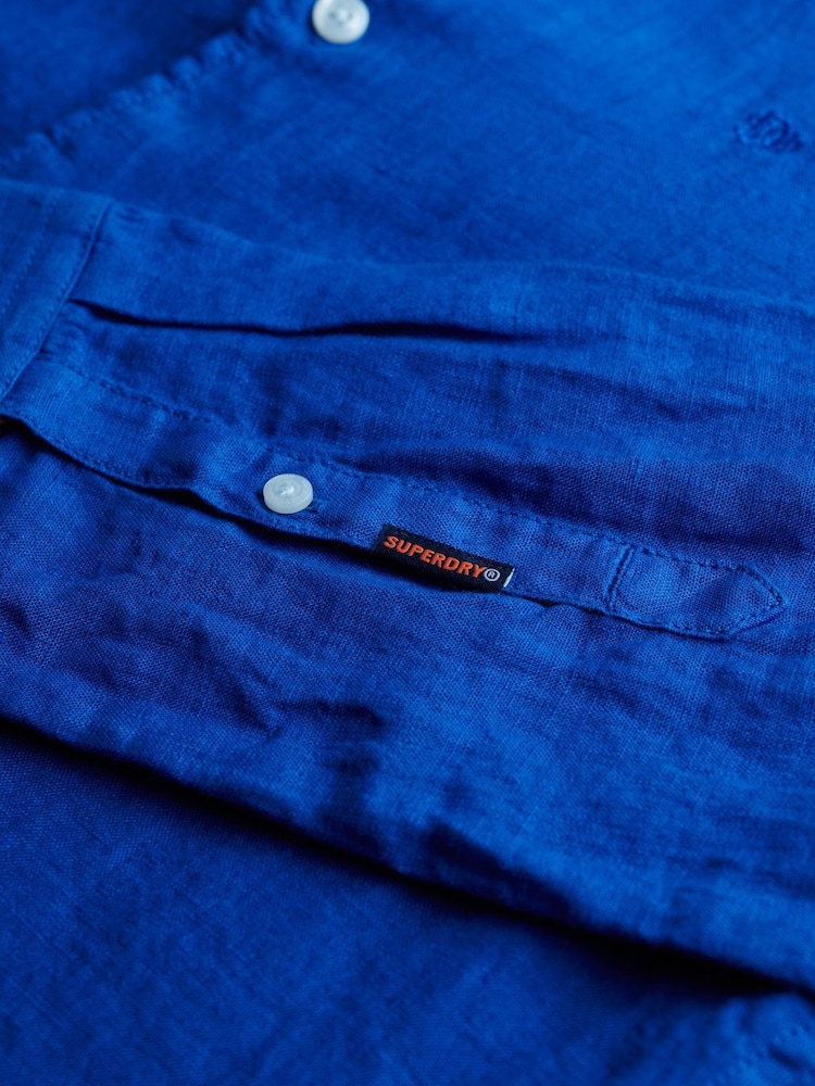 Superdry Blue Embroidered Vacation Linen Shirt - Image 6 of 6