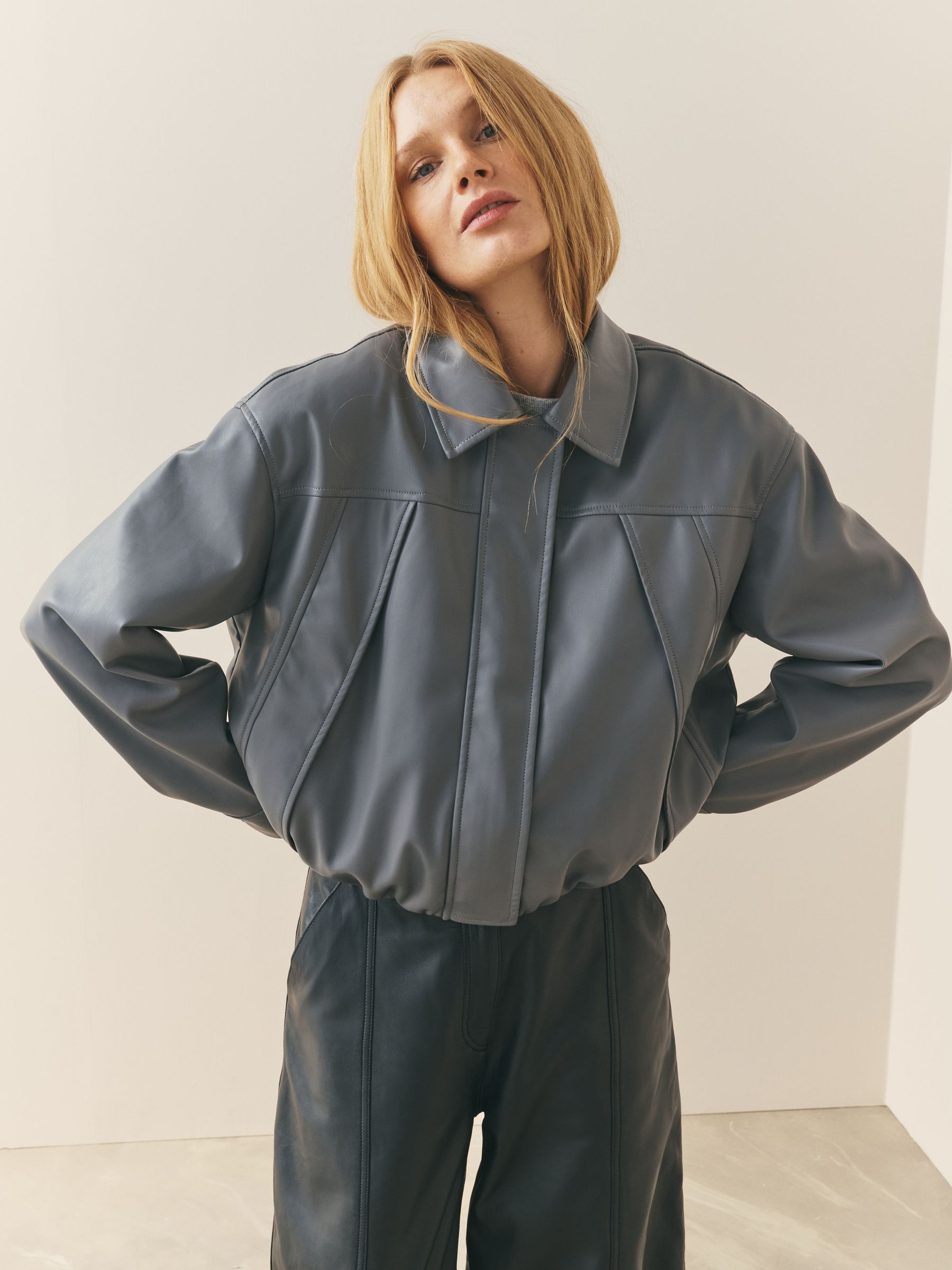 ジャケット・アウター TYPE SHADE G2B BOMBER LEATHER JACKET Buy Nothing Ordinary Grey Faux Leather Bubble Hem Bomber Jacket
