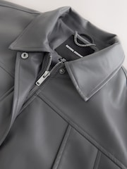 رمادي - Nothing Ordinary Faux Leather Bubble Hem Bomber Jacket - Image 8 of 9