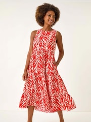 Roman Red Abstract Tiered Smock Dress - Image 1 of 5