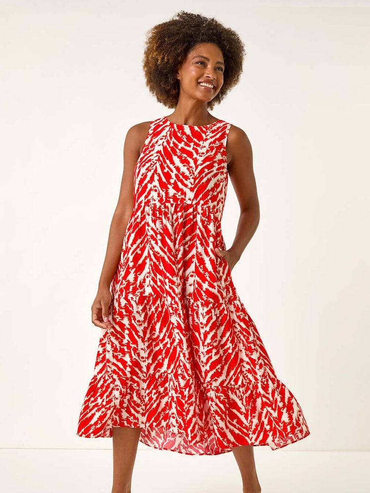 Roman Red Abstract Tiered Smock Dress - Image 1 of 5