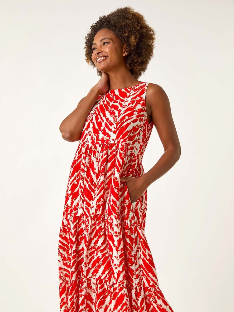Roman Red Abstract Tiered Smock Dress - Image 2 of 5