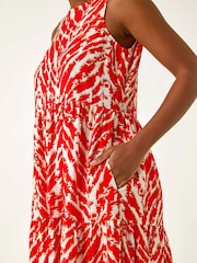 Roman Red Abstract Tiered Smock Dress - Image 4 of 5