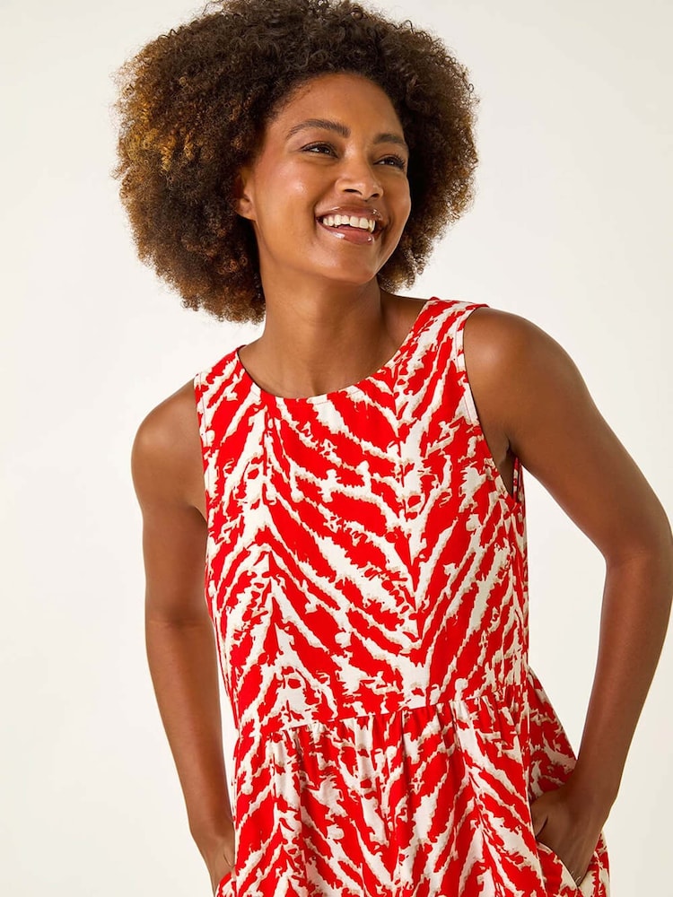 Roman Red Abstract Tiered Smock Dress - Image 5 of 5