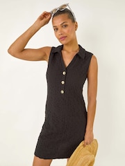 Roman Black Crinkle Collared A-Line Stretch Dress - Image 1 of 5