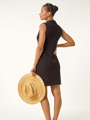 Roman Black Crinkle Collared A-Line Stretch Dress - Image 3 of 5