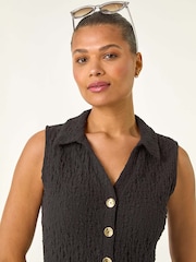 Roman Black Crinkle Collared A-Line Stretch Dress - Image 4 of 5