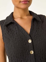 Roman Black Crinkle Collared A-Line Stretch Dress - Image 5 of 5