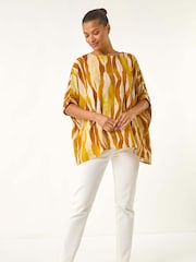 Alaranjado - Blusa Abstrata Roman com Botões - Imagem 2 de 5