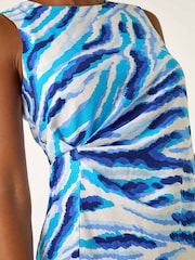 Roman Blue Abstract Side Pleat Midi Dress - Image 5 of 5