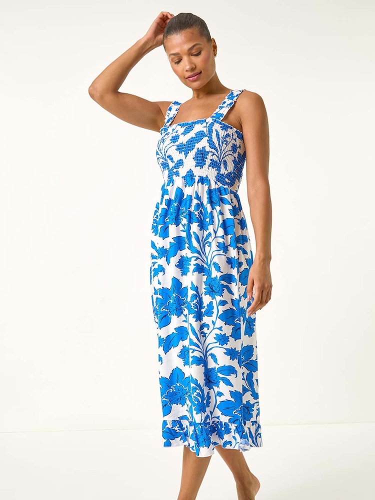 Vestido midi franzido com estampa floral romana - Imagem 2 de 5